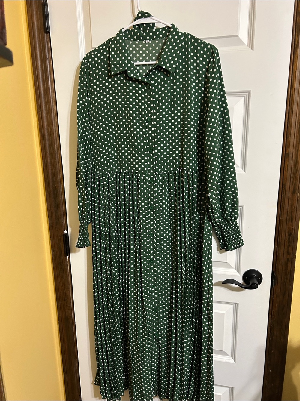 Green Polka Dot Maxi Shirt Dress